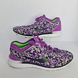 Nike Free 5.0 Purple Pixel Print Running Shoes Sneakers Womens Size 10 42
